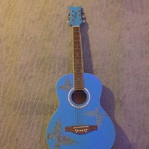 Blue Acoustic Guitar with butterfly details!